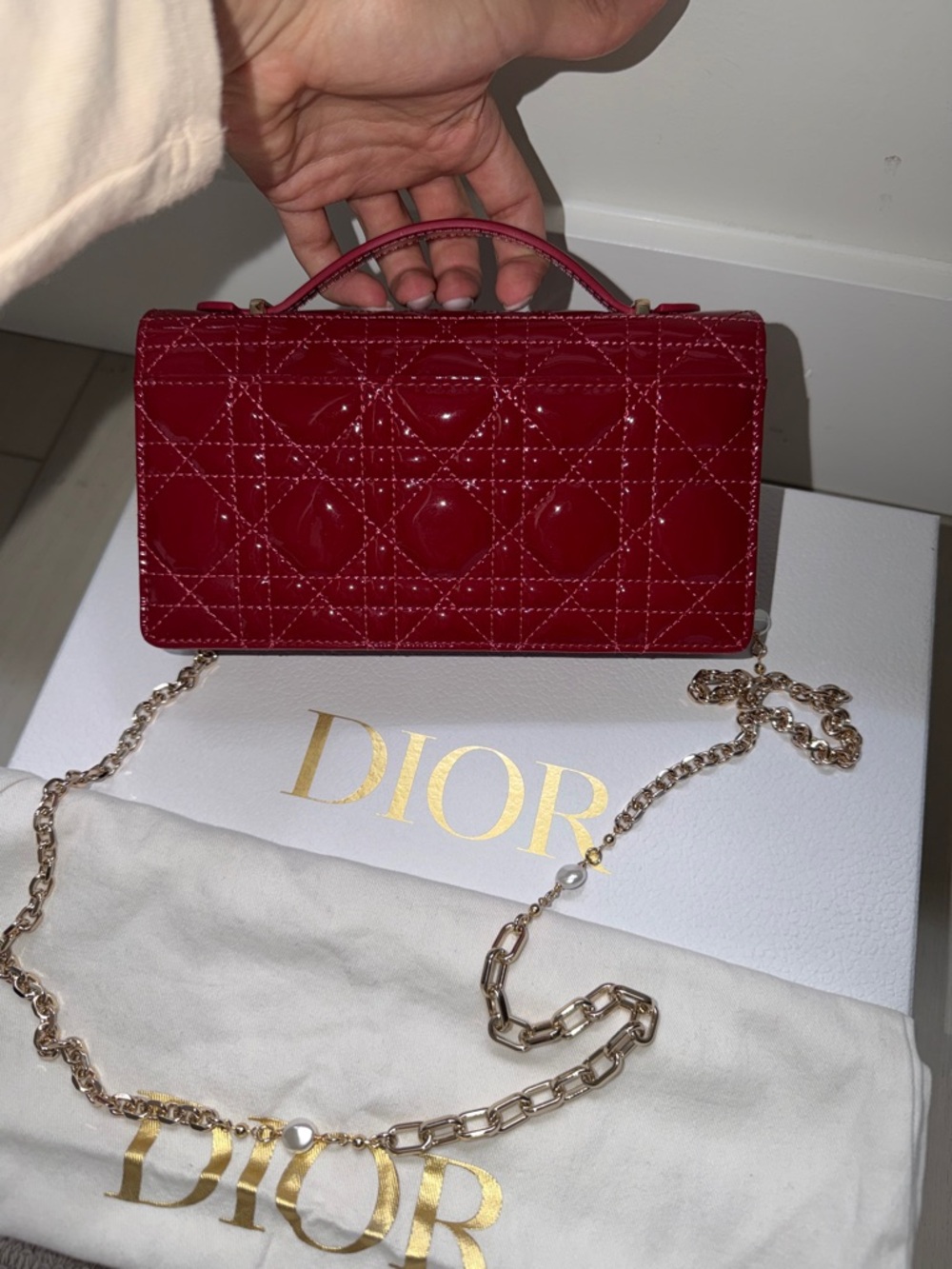 Dior Red Patent Leather Crossbody with Gold Chain Charm - Picture 5 of 7